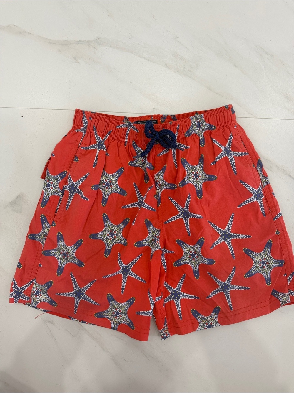Vilebrequin Red Starfish Swim Trunks with Navy Drawstring